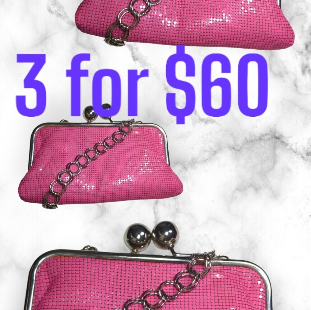 * New "ALDO Evening Hot Pink Metallic Clutch  Bag Chain Strap